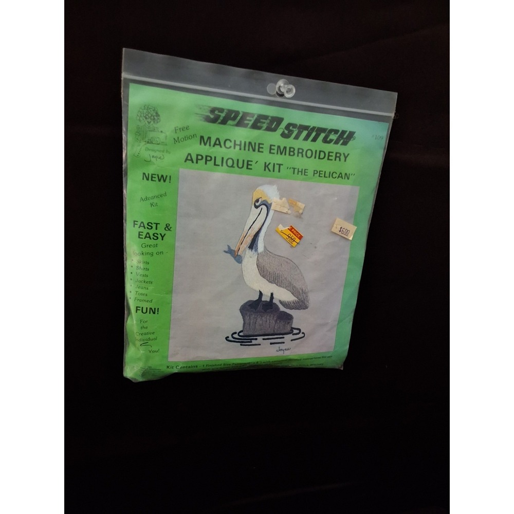 1980 Speed Stitch "The Pelican" Free Motion Machine Embroidery Applique Kit  NEW